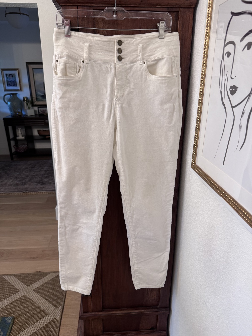 Ann Taylor Jeans Womens 12 White High Rise Skinny Ankle Triple Button Stretch